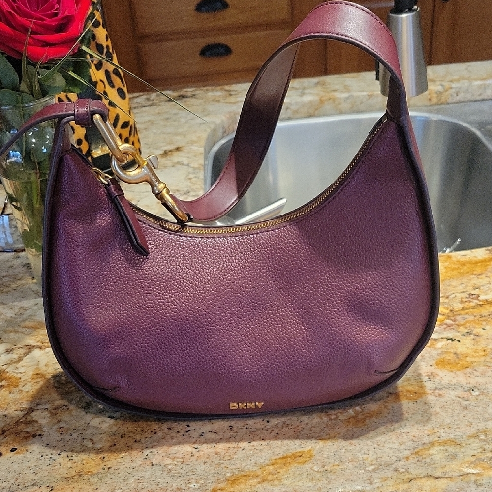 DKNY Plum/Wine Shoulder Bag with Gold Accents Brand New, Never Used